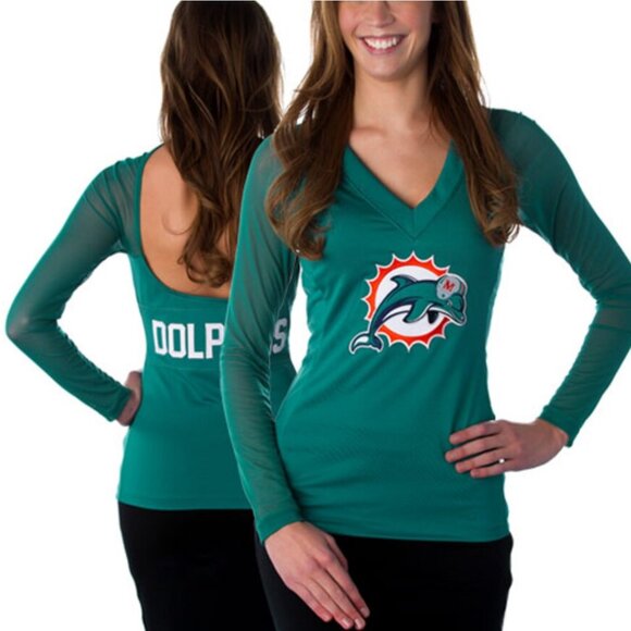 NFL All Sports Couture Miami Dolphins Halter Mesh Sleeve - Size: Large - NWT - Picture 1 of 13
